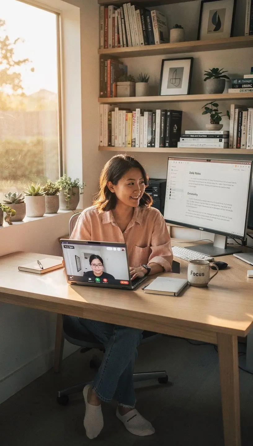 A professional using a tablet to integrate smart home technology seamlessly into daily routines, illustrating practical tech adoption.